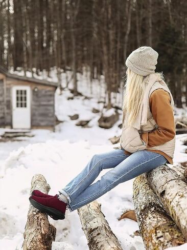 أحذية شتوية حمراء من SHIBEVER للنساء: أحذية ثلج دافئة مبطنة بالفراء سهلة الارتداء على الكاحل، أحذية مريحة مقاومة للماء للاستخدام في الهواء الطلق مقاس 8 in Kuwait