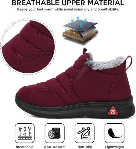 أحذية شتوية حمراء من SHIBEVER للنساء: أحذية ثلج دافئة مبطنة بالفراء سهلة الارتداء على الكاحل، أحذية مريحة مقاومة للماء للاستخدام في الهواء الطلق مقاس 8 in Kuwait