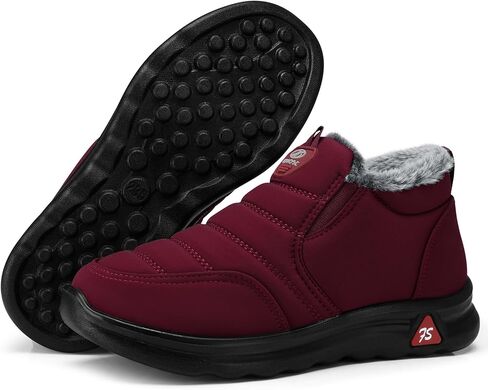 أحذية شتوية حمراء من SHIBEVER للنساء: أحذية ثلج دافئة مبطنة بالفراء سهلة الارتداء على الكاحل، أحذية مريحة مقاومة للماء للاستخدام في الهواء الطلق مقاس 8 in Kuwait