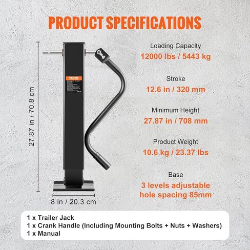 VEVOR Trailer Jack, 8000 lbs Dynamic Load Capacity, Weld-on Pipe-Mount Swivel Trailer Jack with Ergonomic Handle, 15-inch Vertical Travel, Suitable for RV, Horse, Utility, Camping and Yacht Trailers in Saudi Arabia
