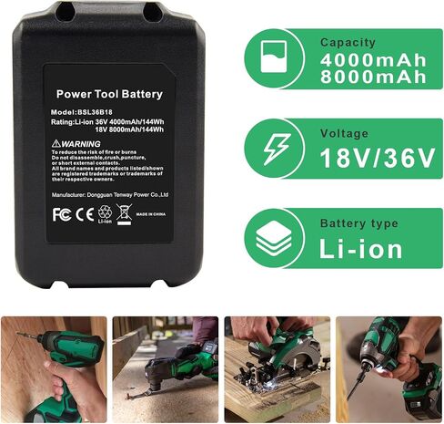 بطارية بديلة Futurebatt 3.0/6.0Ah لـ Metabo HPT 18V/36V(Hitachi) بطارية متعددة فولت 371751M 372121M BSL36A18 BSL36B18 لأدوات الشريحة MAX اللاسلكية بطارية ليثيوم أيون 2 حزمة in Saudi Arabia