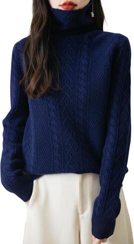 Chanyarn Women's 100% Merino Wool Turtleneck Sweater 2025 Fall Winter Long Sleeve Solid Cable Knitted Pullover Sweater in Kuwait
