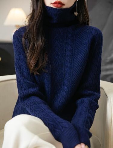 Chanyarn Women's 100% Merino Wool Turtleneck Sweater 2025 Fall Winter Long Sleeve Solid Cable Knitted Pullover Sweater in Kuwait