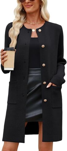CiCiBird Women’s Fall Long Cardigan Sweater Crewneck Button Down Coat 2025 Coatigan Outerwear with Pocket in Kuwait