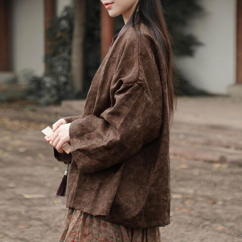 Women's Printed 100% linen Kimono Style Long Sleeve Loose Fit Jacket Cardigan with Tie Belt and Wrap Front Design in Saudi Arabia