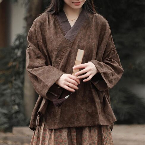 Women's Printed 100% linen Kimono Style Long Sleeve Loose Fit Jacket Cardigan with Tie Belt and Wrap Front Design in Saudi Arabia