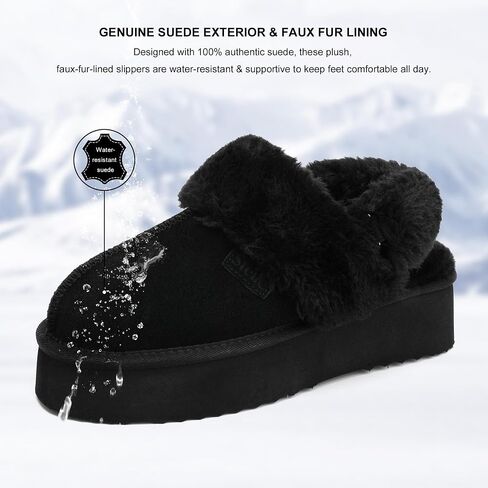 Stelle Genuine Suede Platform Slippers for Women Removable Backstrap Memory Foam Indoor Outdoor Water-Resistant in Saudi Arabia