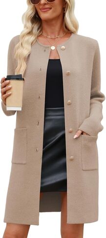 CiCiBird Women’s Fall Long Cardigan Sweater Crewneck Button Down Coat 2025 Coatigan Outerwear with Pocket in Kuwait