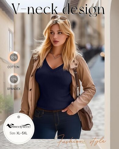 3 Pack Women's Plus Size Shirts, Cotton Long Sleeve Ribbed Knit Pullover Tops V Neck Slim Fit Sweater Basic Tshirt in Kuwait