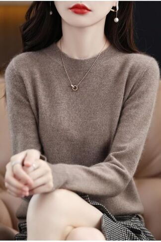 شنغهاي قصة 100% ميرينو رداء علوي من الصوف المرأة خريف شتاء دافئ بلوفر مغزول Crewneck سترة طويلة الأكمام in Kuwait