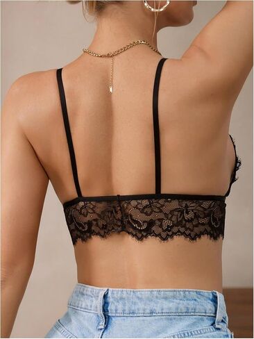 WDIRARA Women's Floral Lace Mesh Sheer Bra Deep V Neck Lingerie Bralette in Saudi Arabia