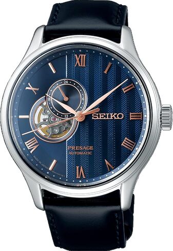 Seiko Presage Japanese Zen Garden Blue 'Sakura by Night' Open Heart Automatic Sapphire Leather Watch SSA421J1 in Saudi Arabia