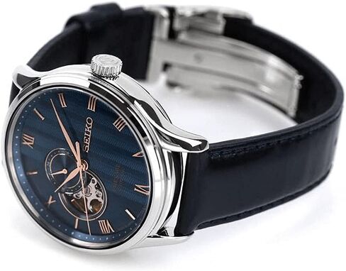 Seiko Presage Japanese Zen Garden Blue 'Sakura by Night' Open Heart Automatic Sapphire Leather Watch SSA421J1 in Saudi Arabia