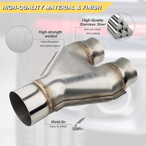 3 inch Exhaust Y Pipe, 3" Single to 2.5" Dual Exhaust Adapter Connector, 10" Overall Length, Universal 3 Inch Y Tail Pipe, Weld-on, Silvery in Saudi Arabia