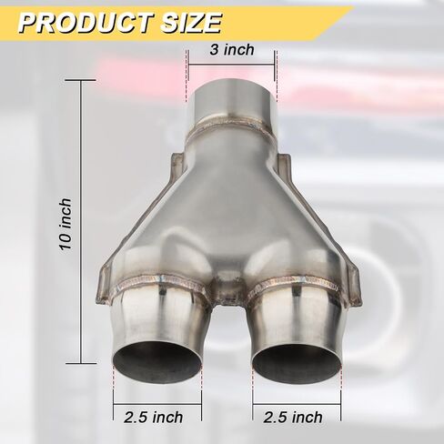 3 inch Exhaust Y Pipe, 3" Single to 2.5" Dual Exhaust Adapter Connector, 10" Overall Length, Universal 3 Inch Y Tail Pipe, Weld-on, Silvery in Saudi Arabia