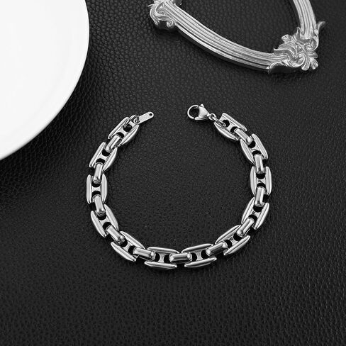HZMAN Silver Bracelet for Men Stainless Steel Mariner Chain Bracelets Hip Hop Men's Link Bracelet Jewelry Gift in Saudi Arabia