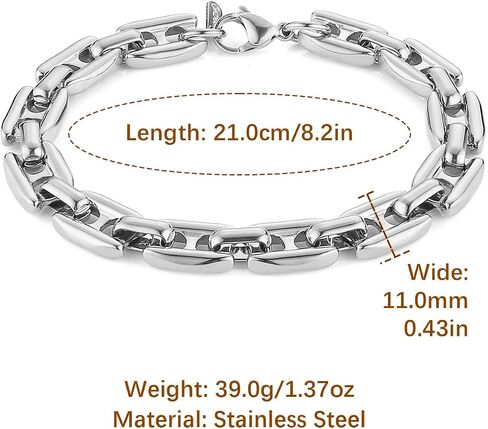 HZMAN Silver Bracelet for Men Stainless Steel Mariner Chain Bracelets Hip Hop Men's Link Bracelet Jewelry Gift in Saudi Arabia