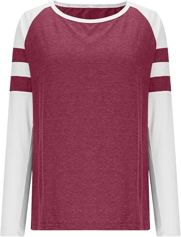 Shirts for Women 2025 Long Sleeve Color Block Casual Crewneck Tops Basic Tee Fall Fashion Blouse Trendy Outfits in Kuwait