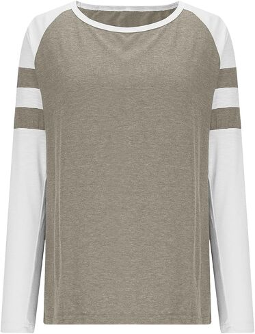 Shirts for Women 2025 Long Sleeve Color Block Casual Crewneck Tops Basic Tee Fall Fashion Blouse Trendy Outfits in Kuwait