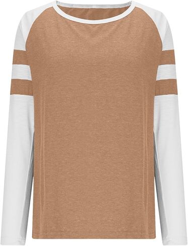 Shirts for Women 2025 Long Sleeve Color Block Casual Crewneck Tops Basic Tee Fall Fashion Blouse Trendy Outfits in Kuwait