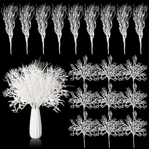 Namalu 18 Pcs Ocean Christmas Tree Picks Sprays 15 Inches Coral Ornament Coastal Teal Ocean Branch Picks Xmas Ornament Glitter Berry Stick Ornaments, Branches Sea Glass Holiday Wedding Winter Decorate in Kuwait