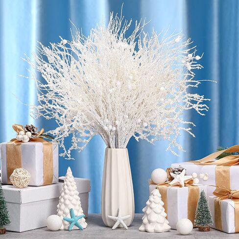 Namalu 18 Pcs Ocean Christmas Tree Picks Sprays 15 Inches Coral Ornament Coastal Teal Ocean Branch Picks Xmas Ornament Glitter Berry Stick Ornaments, Branches Sea Glass Holiday Wedding Winter Decorate in Kuwait