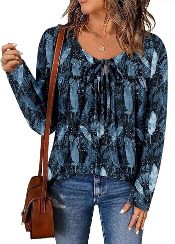 Magritta إمرأة كم طويل بلايز 2025 خريف ثقب المفتاح التعادل الرقبة مطوي تونك البلوزات أنيق قمصان رسمية رسمية in Kuwait