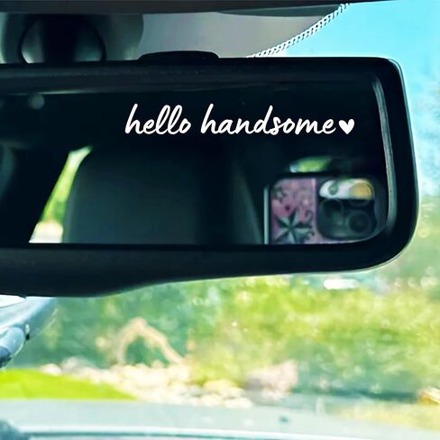 مجموعة 3 قطع من ملصقات مرآة الرؤية الخلفية Hello Handsome اللطيفة، ملصق إلهام للرجال، ملصق كمبيوتر محمول مضحك لزجاجة مياه من الفينيل مقاوم للماء مقاس 4 × 0.6 بوصة هدية لصديق الصبي والأم والأب in Kuwait