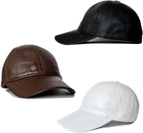 3 Pack Leather Caps Genuine Lambskin Leather Hat Sports Visor Adjustable Strap in Saudi Arabia