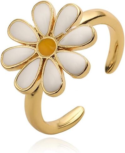 NewZenro Cute Daisy Flower Adjustable Open Ring for Women Sweet 14k Gold Plated Colorful Enamel Hypoallergenic Floral Expandable Statement Band Finger Rings Comfort Fit Dainty Trendy Jewelry Gifts in Saudi Arabia