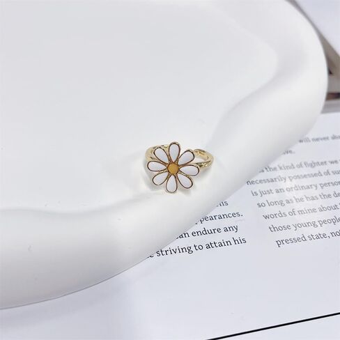 NewZenro Cute Daisy Flower Adjustable Open Ring for Women Sweet 14k Gold Plated Colorful Enamel Hypoallergenic Floral Expandable Statement Band Finger Rings Comfort Fit Dainty Trendy Jewelry Gifts in Saudi Arabia