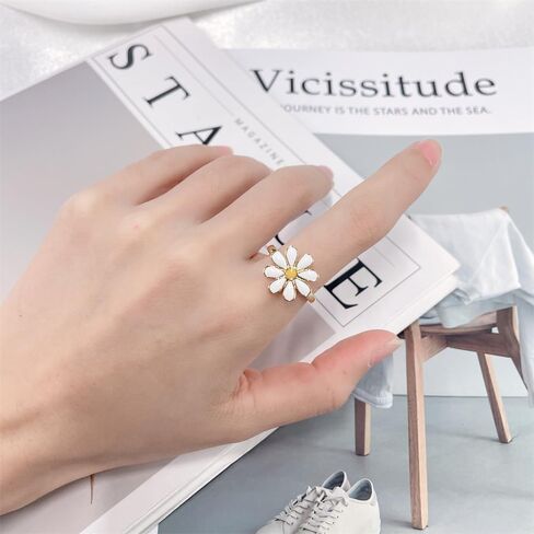 NewZenro Cute Daisy Flower Adjustable Open Ring for Women Sweet 14k Gold Plated Colorful Enamel Hypoallergenic Floral Expandable Statement Band Finger Rings Comfort Fit Dainty Trendy Jewelry Gifts in Saudi Arabia