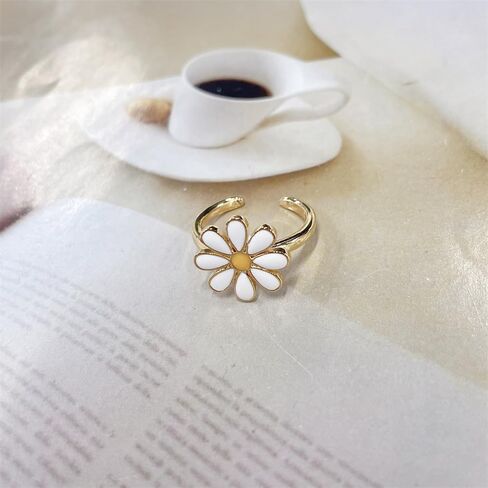 NewZenro Cute Daisy Flower Adjustable Open Ring for Women Sweet 14k Gold Plated Colorful Enamel Hypoallergenic Floral Expandable Statement Band Finger Rings Comfort Fit Dainty Trendy Jewelry Gifts in Saudi Arabia