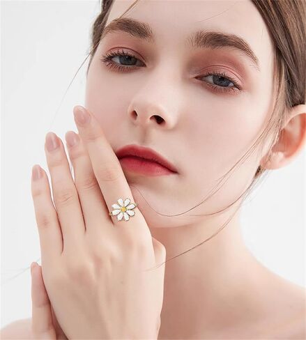 NewZenro Cute Daisy Flower Adjustable Open Ring for Women Sweet 14k Gold Plated Colorful Enamel Hypoallergenic Floral Expandable Statement Band Finger Rings Comfort Fit Dainty Trendy Jewelry Gifts in Saudi Arabia