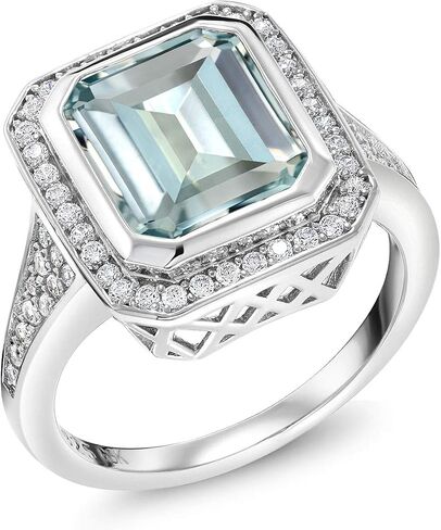 Gem Stone King 5.00 Cttw Simulated Aquamarine Ring For Women | 925 Sterling Silver | Emerald Cut 11X9MM in Saudi Arabia
