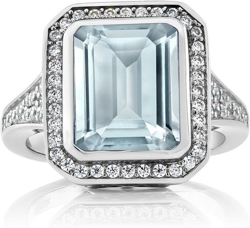 Gem Stone King 5.00 Cttw Simulated Aquamarine Ring For Women | 925 Sterling Silver | Emerald Cut 11X9MM in Saudi Arabia
