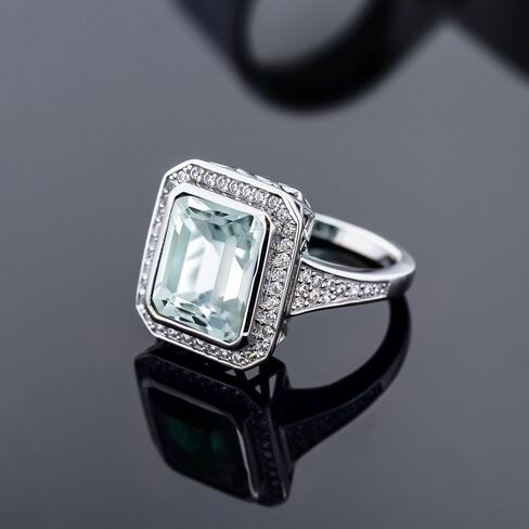 Gem Stone King 5.00 Cttw Simulated Aquamarine Ring For Women | 925 Sterling Silver | Emerald Cut 11X9MM in Saudi Arabia