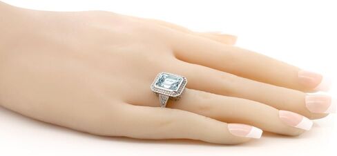 Gem Stone King 5.00 Cttw Simulated Aquamarine Ring For Women | 925 Sterling Silver | Emerald Cut 11X9MM in Saudi Arabia