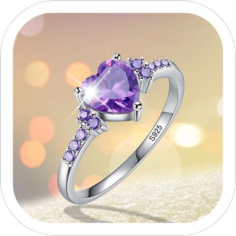 925 Silver Amethyst Heart Ring for Women – Purple Crystal with Zircon Stones, Engagements Ring for Women Sizes 6-10 in Saudi Arabia