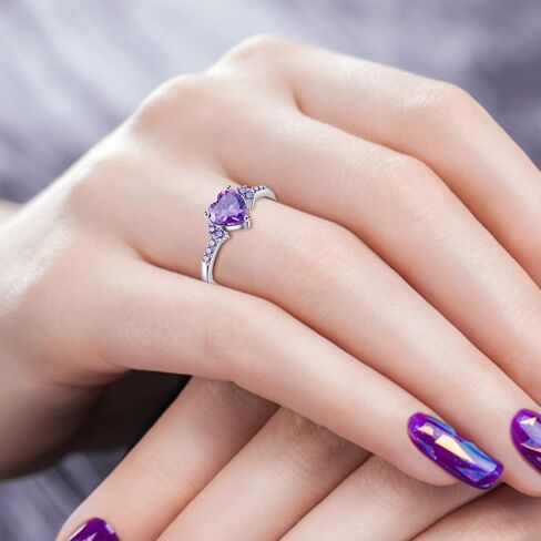925 Silver Amethyst Heart Ring for Women – Purple Crystal with Zircon Stones, Engagements Ring for Women Sizes 6-10 in Saudi Arabia