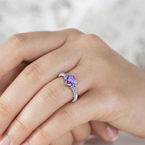 925 Silver Amethyst Heart Ring for Women – Purple Crystal with Zircon Stones, Engagements Ring for Women Sizes 6-10 in Saudi Arabia