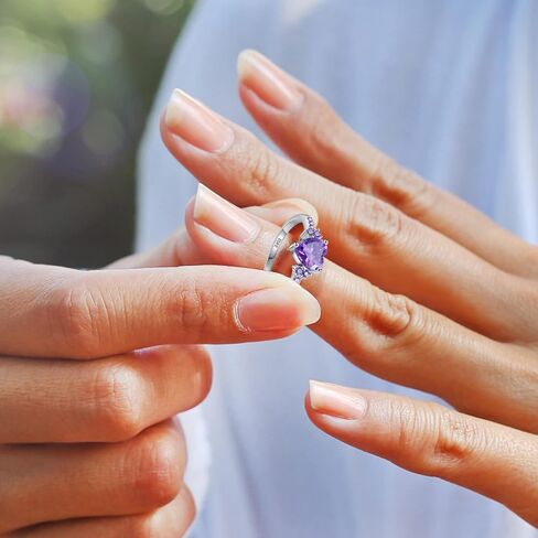 925 Silver Amethyst Heart Ring for Women – Purple Crystal with Zircon Stones, Engagements Ring for Women Sizes 6-10 in Saudi Arabia
