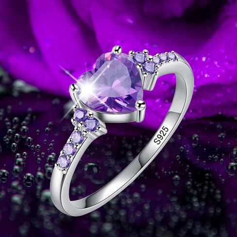 925 Silver Amethyst Heart Ring for Women – Purple Crystal with Zircon Stones, Engagements Ring for Women Sizes 6-10 in Saudi Arabia