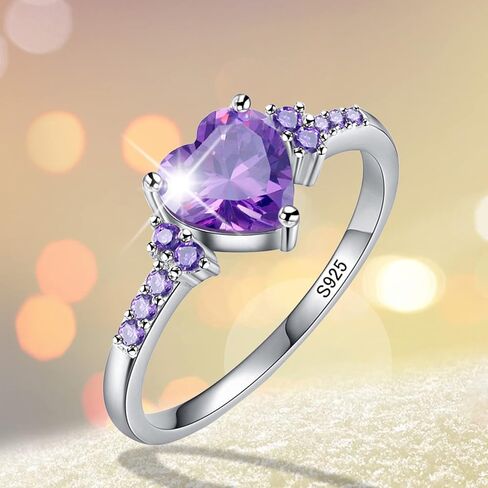 925 Silver Amethyst Heart Ring for Women – Purple Crystal with Zircon Stones, Engagements Ring for Women Sizes 6-10 in Saudi Arabia