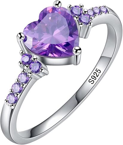 925 Silver Amethyst Heart Ring for Women – Purple Crystal with Zircon Stones, Engagements Ring for Women Sizes 6-10 in Saudi Arabia