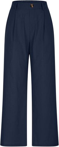 Women's Cotton Linen Pants Wide Leg Work Dressy with Pockets High Waisted Business Casual Loose Button Beach Slacks in Saudi Arabia