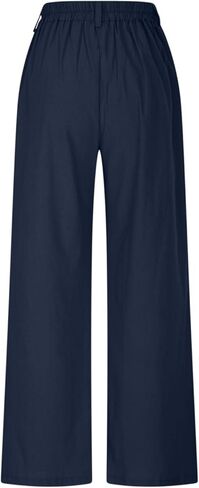 Women's Cotton Linen Pants Wide Leg Work Dressy with Pockets High Waisted Business Casual Loose Button Beach Slacks in Saudi Arabia