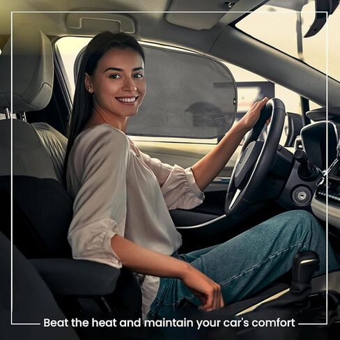 مظلة شمسية لنافذة السيارة (4 عبوات) - حقيبة تخزين متضمنة مقاس 20 × 12 بوصة (50 × 30 سم) - مظلة لاصقة للنوافذ الجانبية للسيارة - حماية من الشمس والوهج والأشعة فوق البنفسجية للطفل والطفل - سهلة التركيب in Kuwait