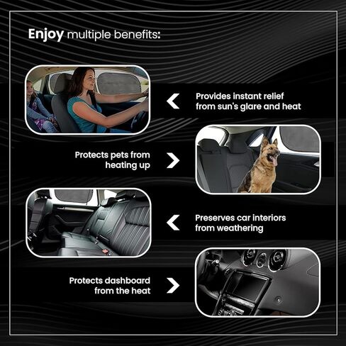 مظلة شمسية لنافذة السيارة (4 عبوات) - حقيبة تخزين متضمنة مقاس 20 × 12 بوصة (50 × 30 سم) - مظلة لاصقة للنوافذ الجانبية للسيارة - حماية من الشمس والوهج والأشعة فوق البنفسجية للطفل والطفل - سهلة التركيب in Kuwait