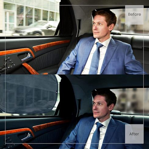 مظلة شمسية لنافذة السيارة (4 عبوات) - حقيبة تخزين متضمنة مقاس 20 × 12 بوصة (50 × 30 سم) - مظلة لاصقة للنوافذ الجانبية للسيارة - حماية من الشمس والوهج والأشعة فوق البنفسجية للطفل والطفل - سهلة التركيب in Kuwait